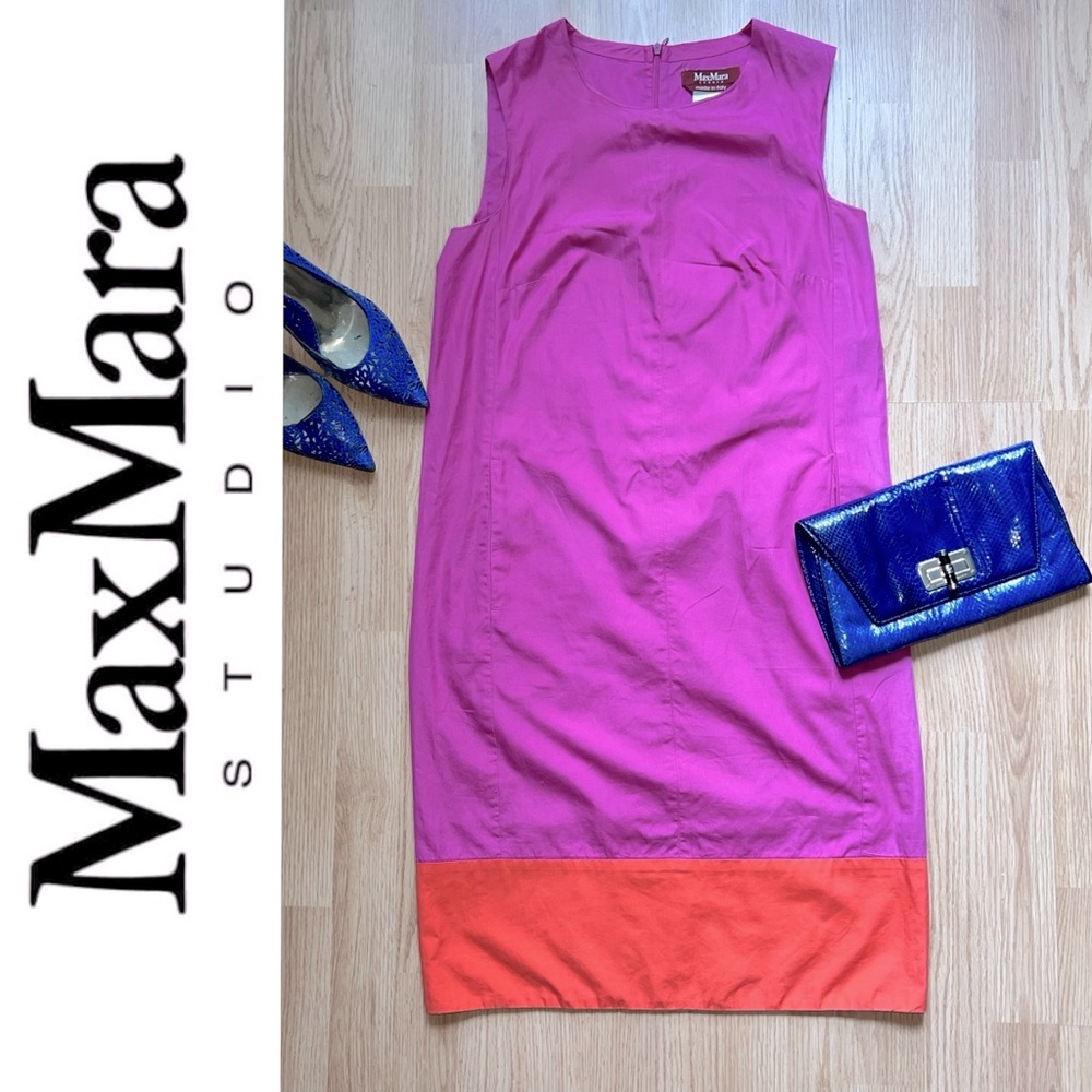 Max Mara Studio red/pink color block shift dress